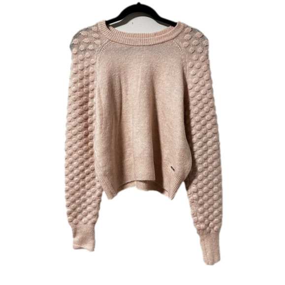 DKNY Pink Sweater Pom Pom Sleeve Women's Size Small Romantic Pastel Feminine - Picture 3 of 12